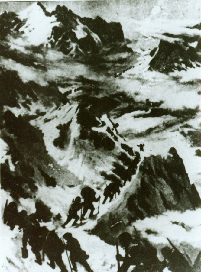 ↑資料圖片：紅軍過打鼓山。（圖片由陸軍第16集團軍某紅軍團提供）