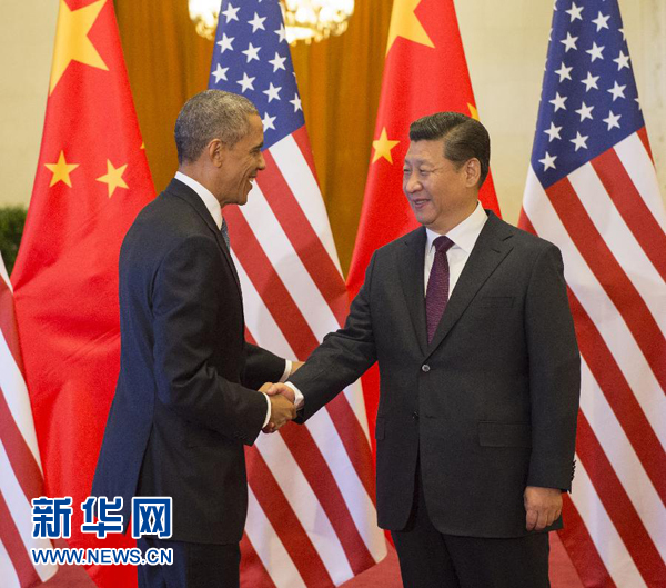 11月12日，國家主席習近平在北京人民大會堂舉行歡迎儀式，歡迎美國總統奧巴馬對中國進行國事訪問。 新華社記者 李學仁 攝