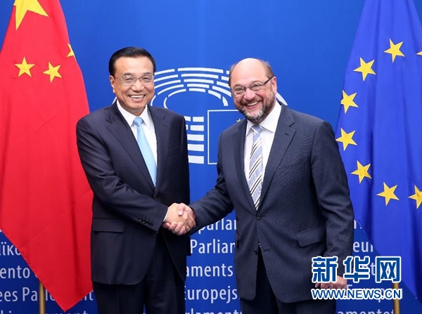 當地時間6月29日上午，國務院總理李克強在布魯塞爾會見歐洲議會議長舒爾茨。 新華社記者 龐興雷 攝