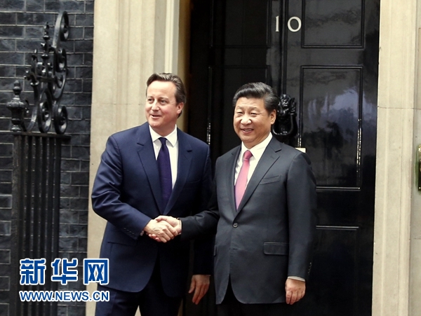 10月21日，國家主席習近平在倫敦唐寧街首相府同英國首相卡梅倫舉行會談。 新華社記者 鞠鵬 攝 