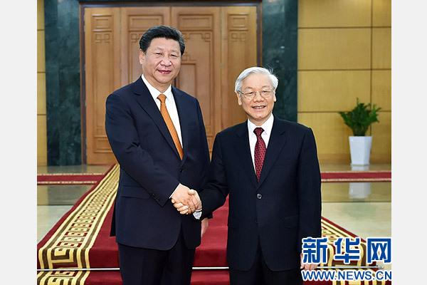 11月5日，中共中央總書記、國家主席習近平在河內同越共中央總書記阮富仲舉行會談。 新華社記者李濤攝