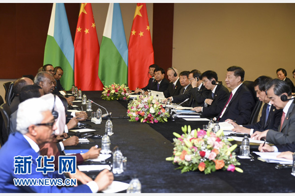 12月3日，國家主席習近平在約翰內斯堡會見吉布提總統蓋萊。新華社記者 謝環馳 攝 

