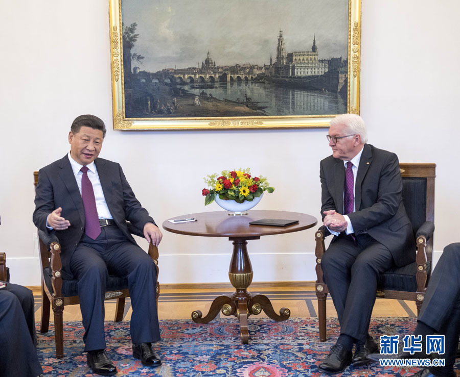 7月5日，國家主席習近平在柏林會見德國總統(tǒng)施泰因邁爾。 新華社記者李學仁 攝